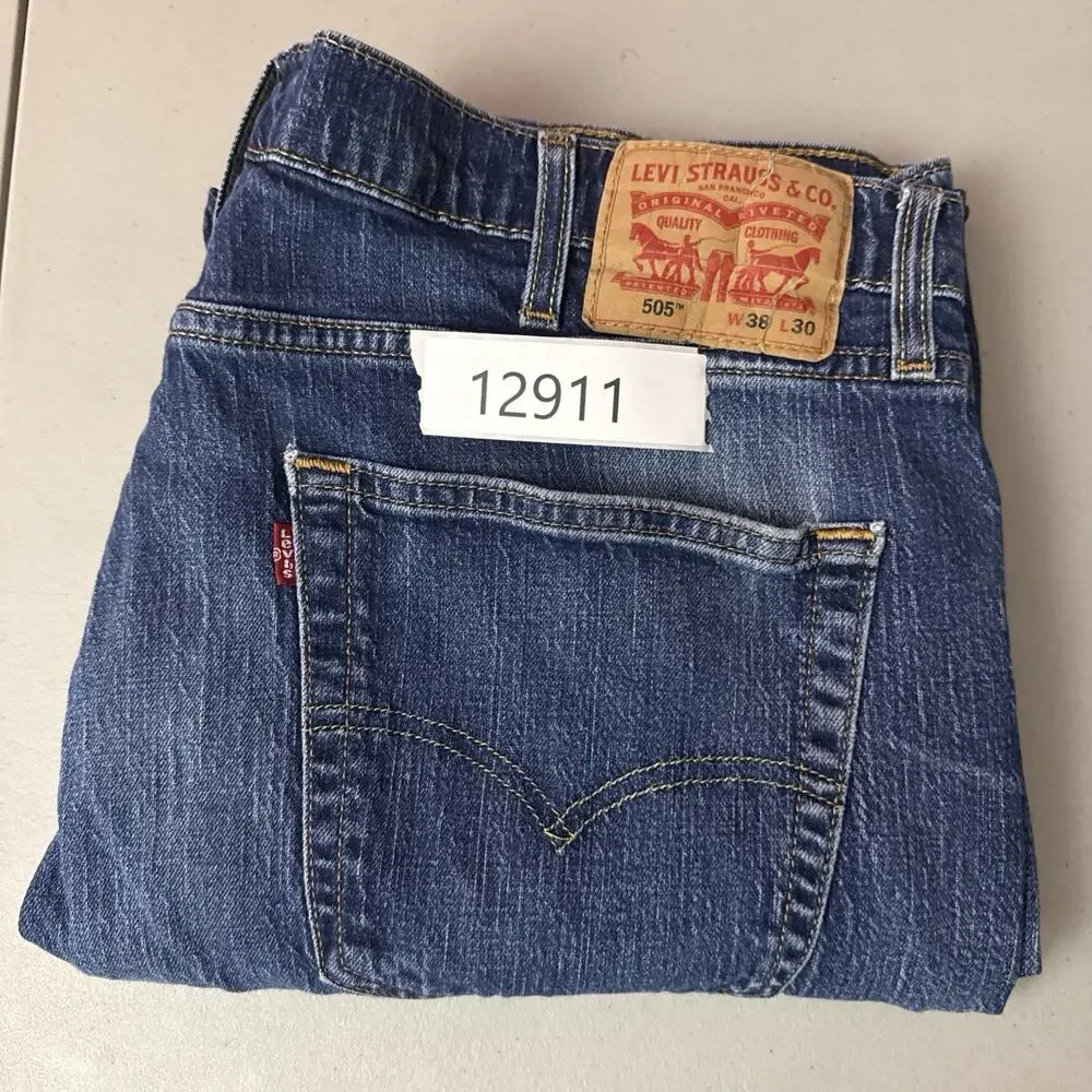 Levi’s 505 Regular Fit Jeans Mens 38x30 Blue Straight Leg Denim Stretch